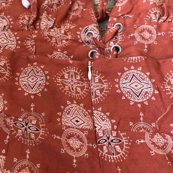 Rust Red and Yellow Halter Ankle Jumpsuit - Picture 4 of 5